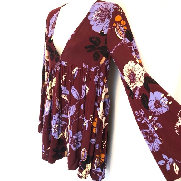 FREE PEOPLE Bella Floral Maroon Babydoll Tunic Top - Picture 4 of 9